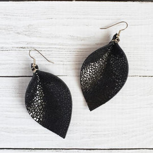 Mini Black Stingray Pinched Leather Earrings