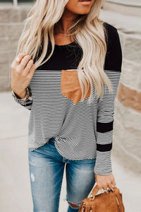 Black Pinstripe Patch Pocket Top