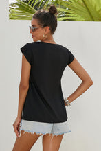 Load image into Gallery viewer, Black Short Sleeve Printed Neck Shift Blouse
