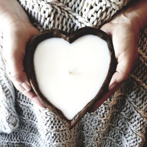 Heart shaped wood dough bowl candles