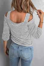 Load image into Gallery viewer, Grey Cold Shoulder Hollow-out Bust Knit Top
