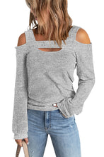 Load image into Gallery viewer, Grey Cold Shoulder Hollow-out Bust Knit Top
