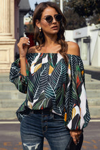 Load image into Gallery viewer, Green Leaves Print Elastic Neck Off Shoulder Top
