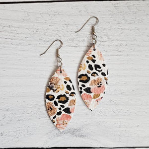 Leopard Pansies Leather Petal Earrings