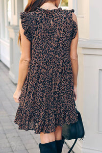 Leopard Print Ruffled Hemline Swing Dress