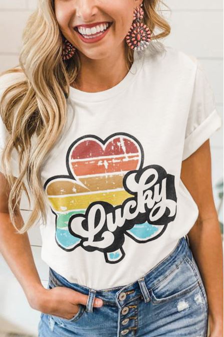 Lucky Retro Rainbow Clover Graphic Tee