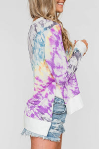 Tie-dye High Low Hem Print Top with Slits