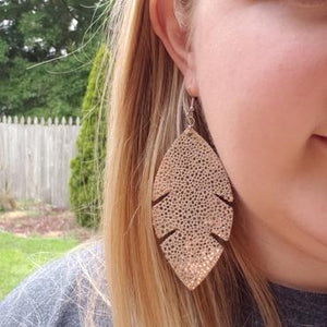 Rose Gold Stingray Feather Leather Earrings