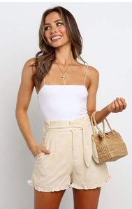 Ruffled Trim High Waist Shorts