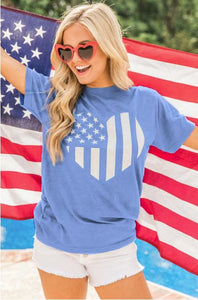 Sky Blue Flag Heart Print Graphic Tee