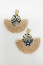 Load image into Gallery viewer, Snake Skin Fan Tassel Earrings
