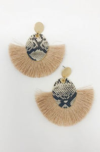 Snake Skin Fan Tassel Earrings