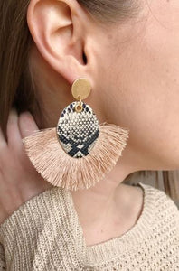 Snake Skin Fan Tassel Earrings