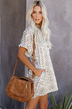 Load image into Gallery viewer, V-Neck Half Sleeve Leopard Casual T Shirt Dress with Pockets
