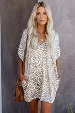 Load image into Gallery viewer, V-Neck Half Sleeve Leopard Casual T Shirt Dress with Pockets
