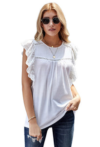 Hollowed Flutter Sleeve Casual Top