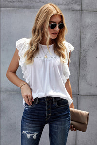 Hollowed Flutter Sleeve Casual Top