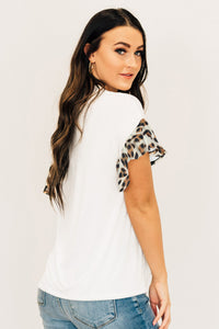 White Leopard Ruffle Sleeve Top