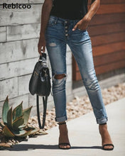 Load image into Gallery viewer, High Waist Ripped Denim Jean with Button Fly
